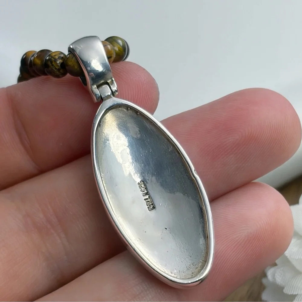Vintage Sterling Silver 925 Abalone Turquoise Southwest Inlay Pendant Necklace